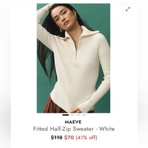 Maeve Anthropologie Fitted Ribbed Half-Zip Sweater Size XL Retails $110